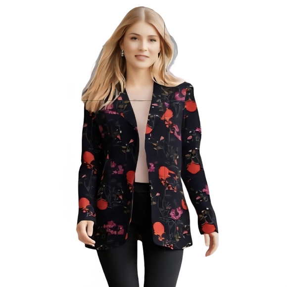 Cynthia Rowley Vintage Blazer Floral Black / Red - Picture 5 of 14